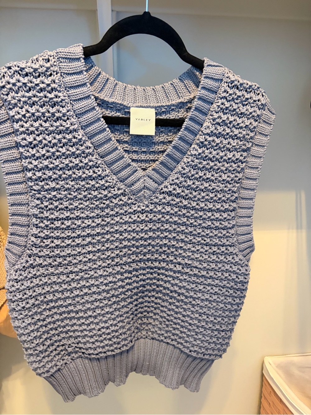 Varley Light Periwinkle Knit V-Neck Sweater Vest